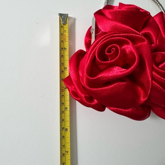 Gorgeous Satin Red Rose Evening Bag with Silver Hardware - Picture 9 of 11